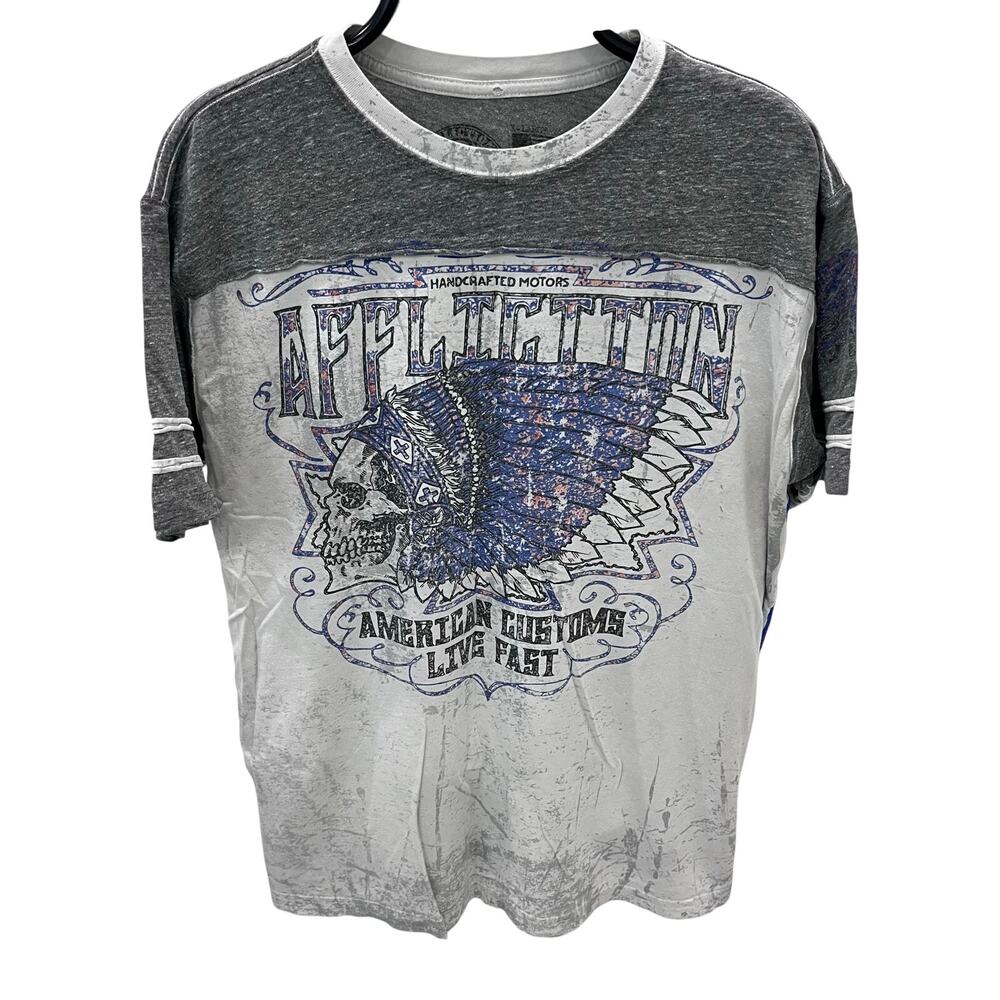 Vtg Affliction Live Fast American Customs Indian Chief Skull Graphic Men’s XL